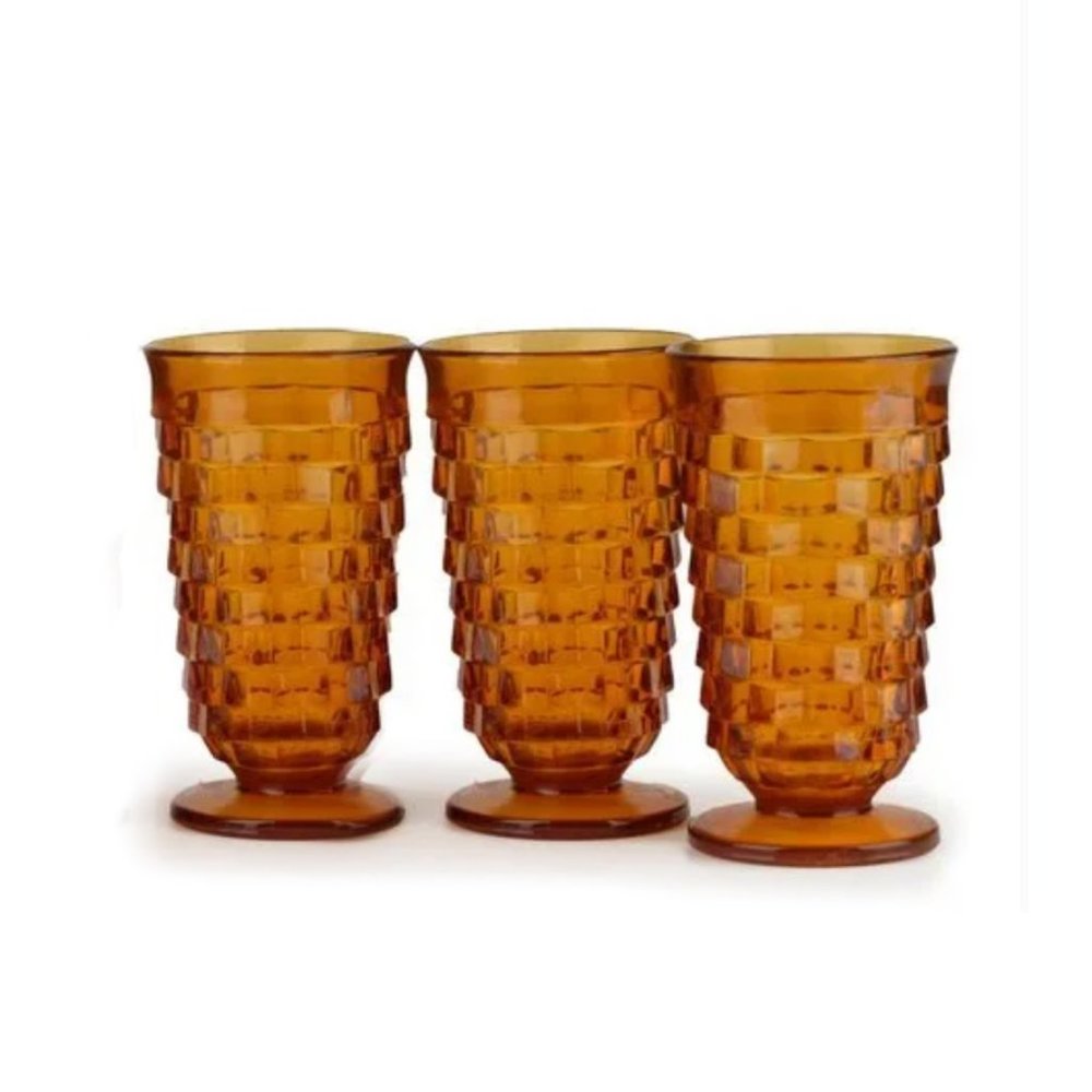 Indiana Colony Whitehall Harvest Gold Flared Iced Tea Glasses Set of 3